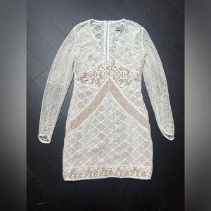 Bless'ed Are the Meek Barbados Ivory Lace Dress Women 12/Med V Neck Long Sleeves